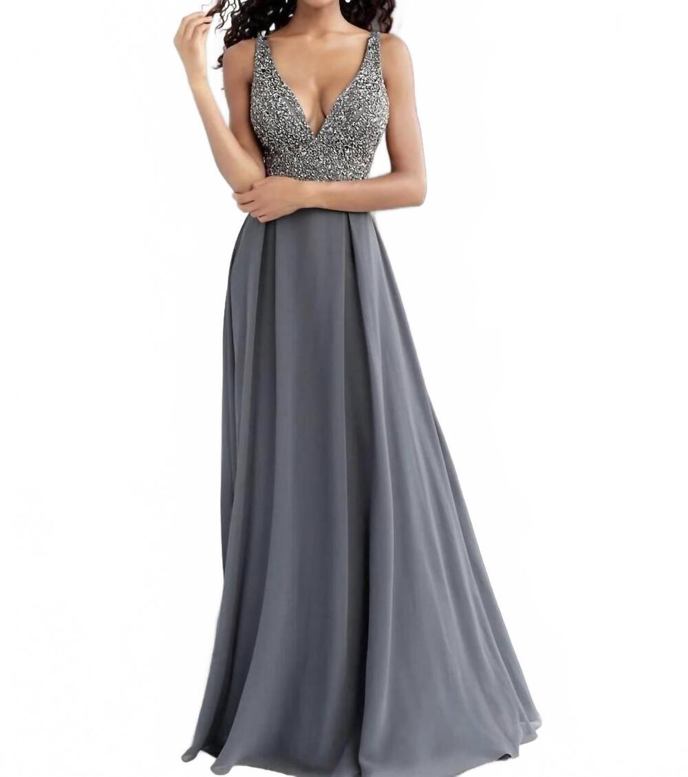 NEW JOVANI embellished sheer corset prom gown in charcoal grey